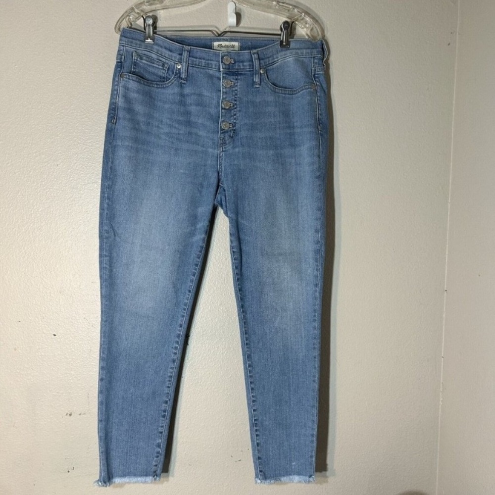 Madewell Skinny High Rise Crop Button Fly Jeans size 31 (12) Raw Hems Light Wash